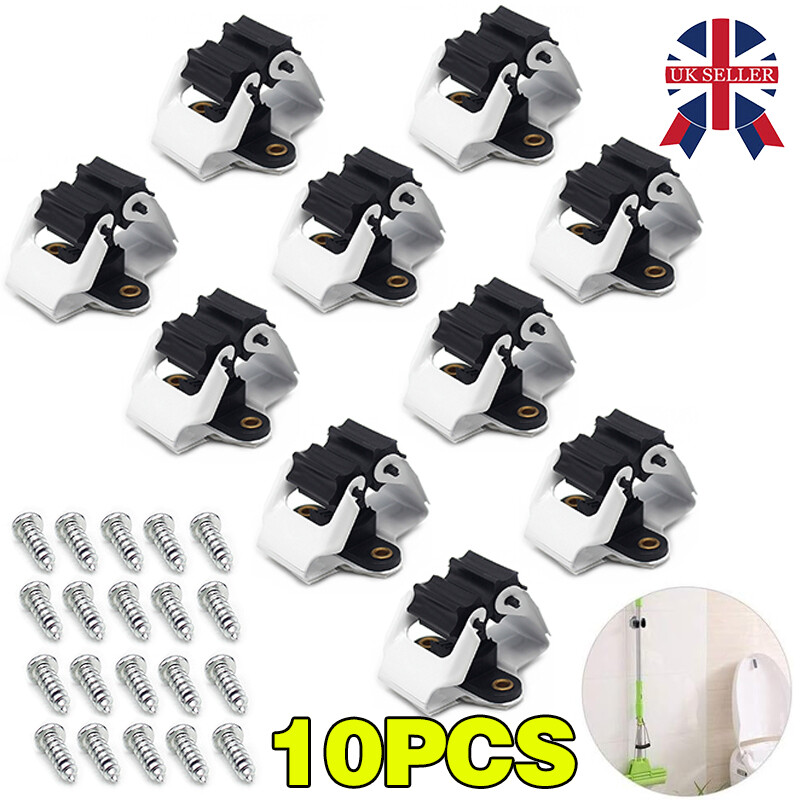 10 Pack Clip Mop Broom Holder Brush Handle-Tool Hanger Wall Mounted Storage Rack