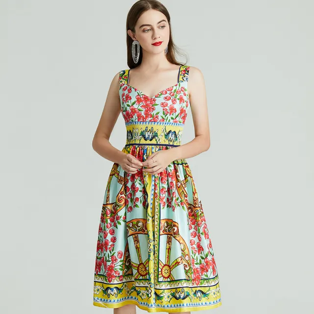 Tight waist Holiday Western style Print Dress Red - Shop at LoveMi