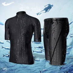 Men's Swimsuit Suit, Short-sleeved Top, Split Quick-drying Snorkeling Equipment - Black - View 1