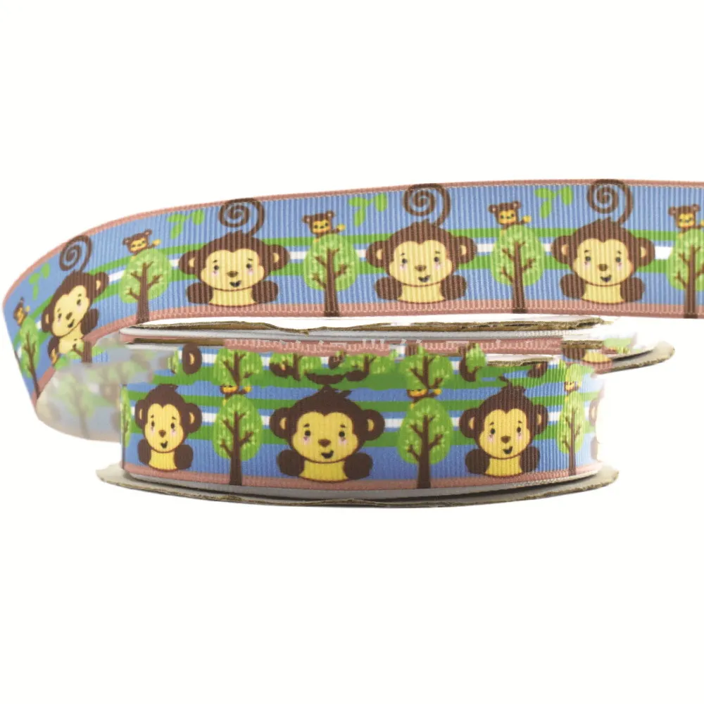 Small Animal Cartoon Printing Ribbon Hair Accessories - Wine Red 38Mm