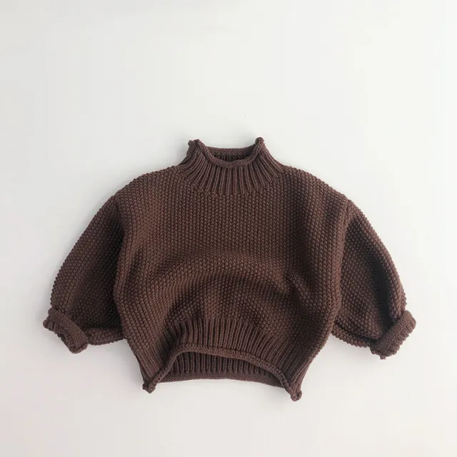 Kids' Sweater Autumn Winter Retro Knitted Turtleneck Pullover Brown - Shop at LoveMi