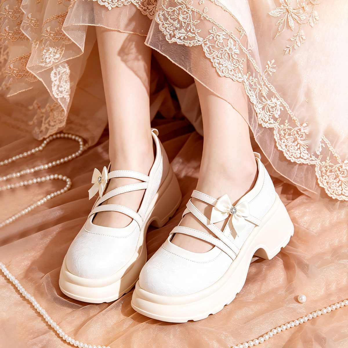 Women's Ivory Platform Pumps Sole View – Sarah Express