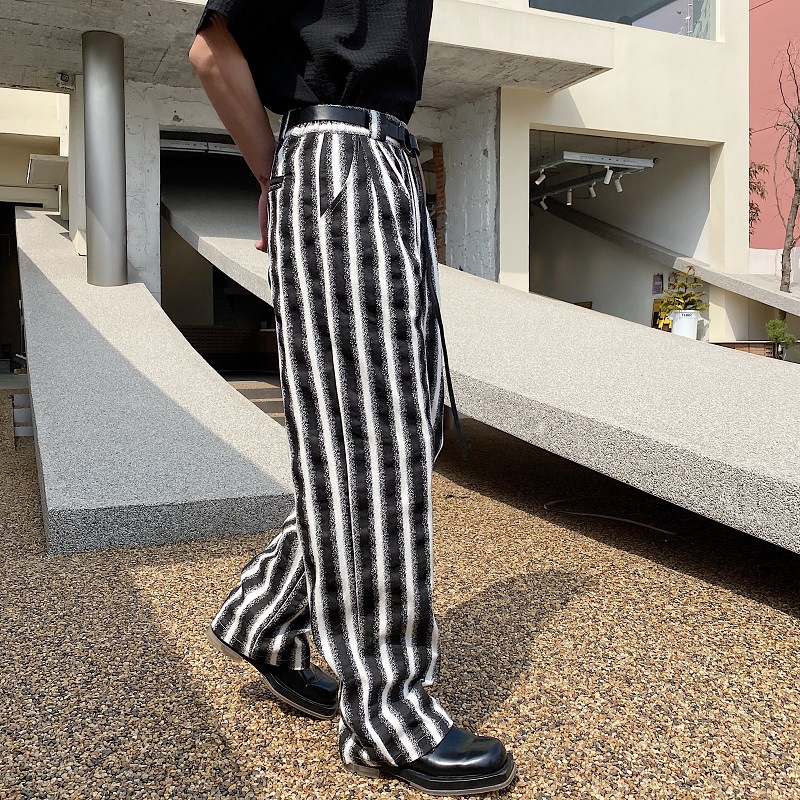 Fried Street Black And White Collision Stripes Light Business Suit Pants Men