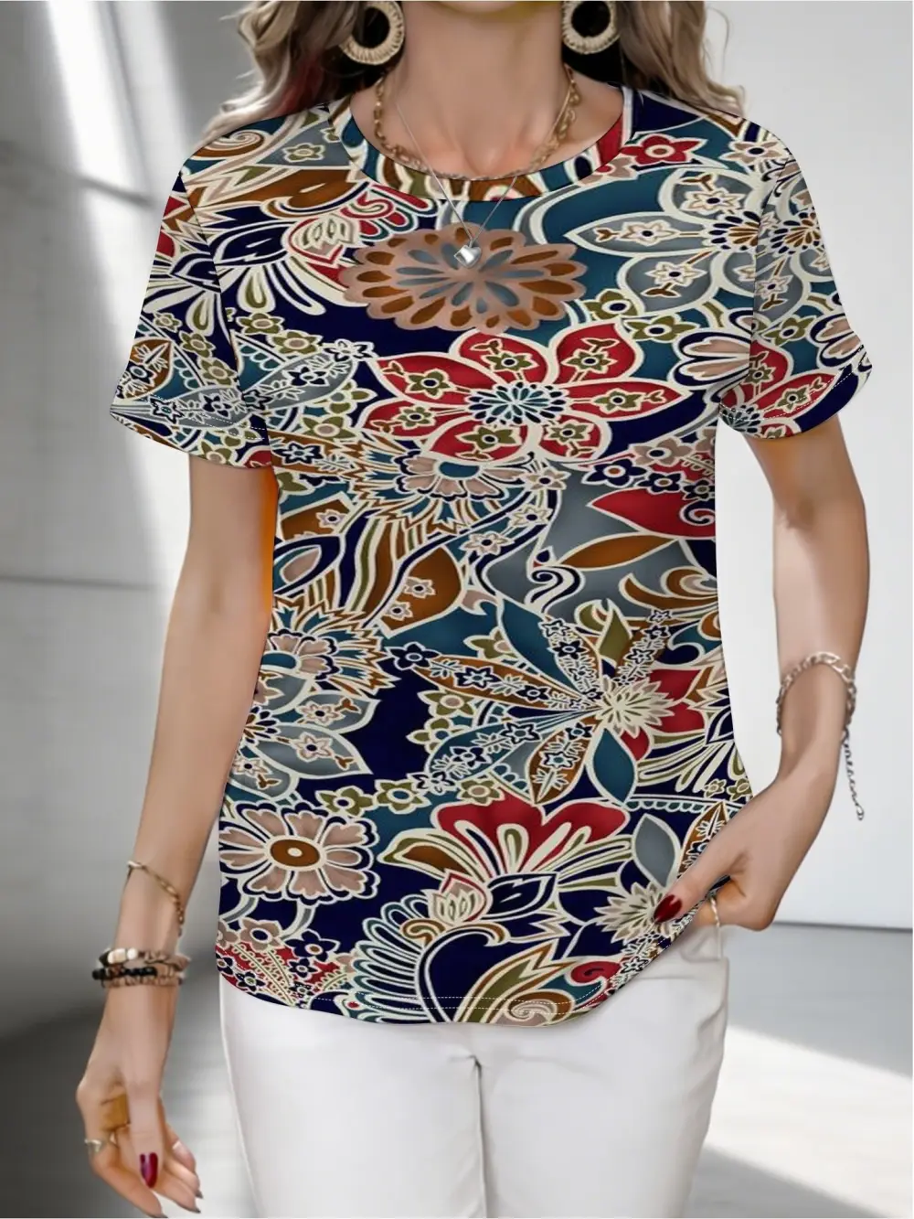 American Print Short Sleeve Tshirt for Women Summer Digital