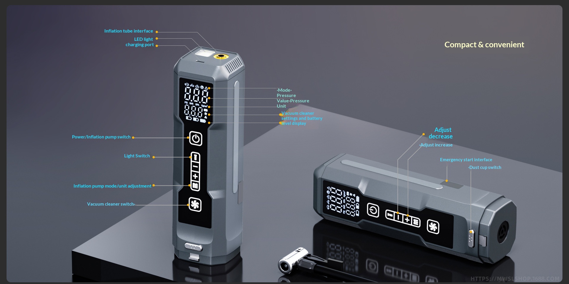 Multifunctional Cordless Car Starter & Tire Inflator Vacuum Cleaner, High Power For Vehicles 4