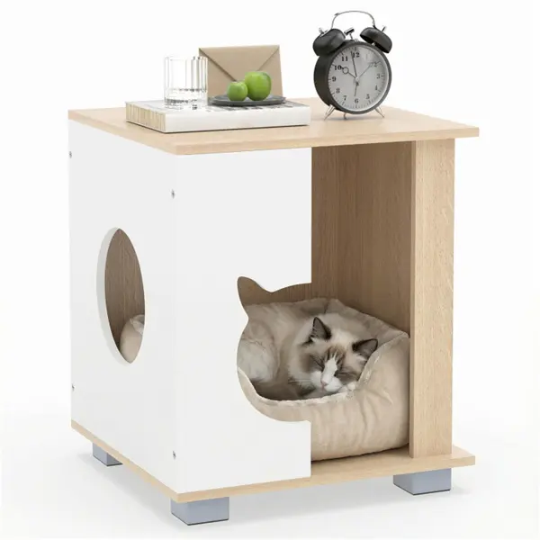 Multipurpose Wooden Cat House Nightstand, Sturdy Metal