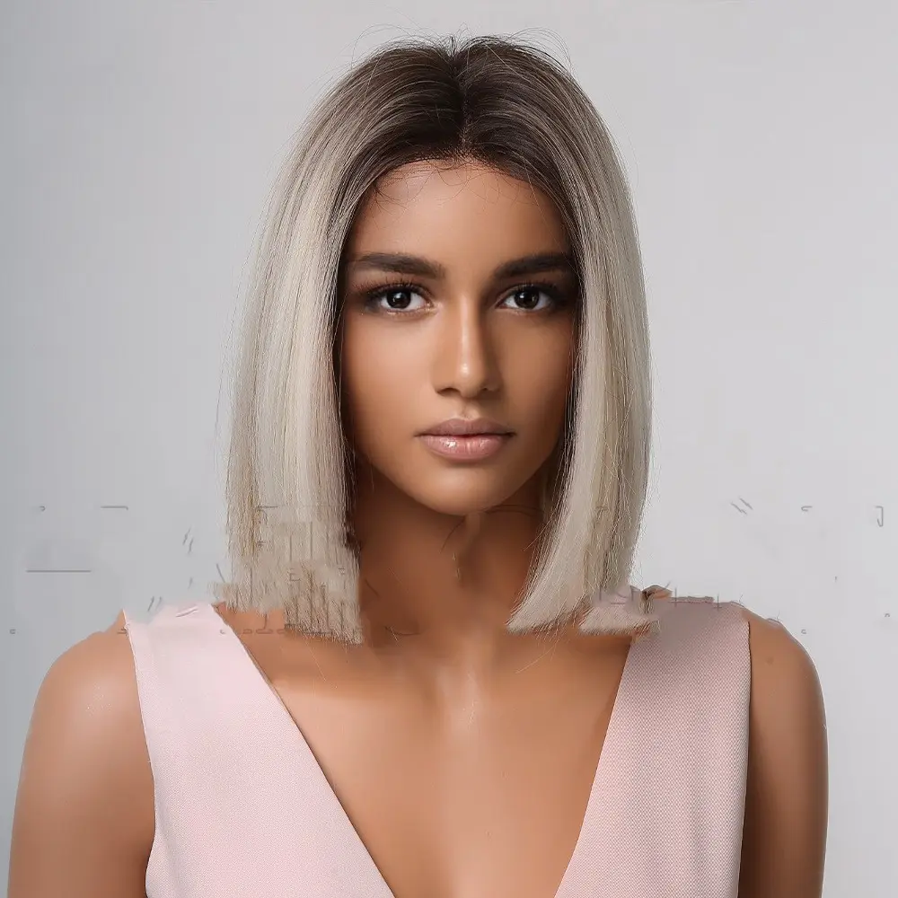 Medium Gradient White Shoulder-length Short Straight Hair