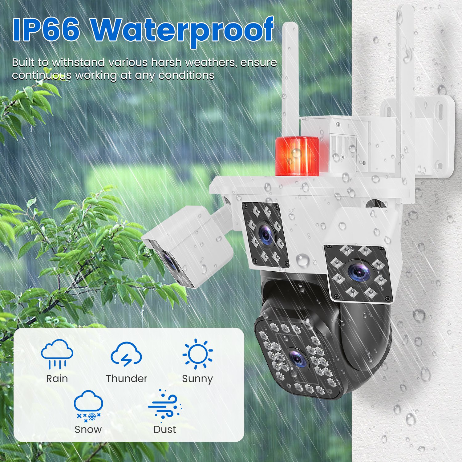1080P HD 4-Lens Security Camera 360 Degree View WiFi Pan & Tilt Surveillance Camera With Full Color Night Vision Auto Motion Tracking 2-Way Audio Spotlights IP66 Waterproof Max 128G Not Included