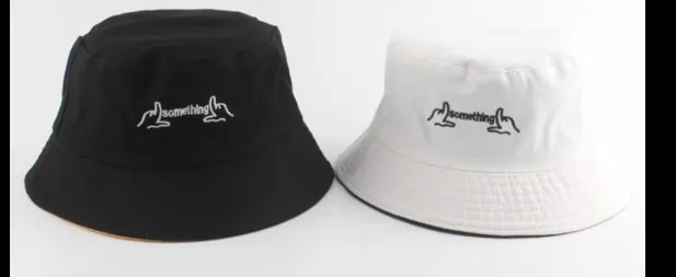 Hat female autumn and winter corduroy fisherman hat Korean version of Harajuku style casual wild letter embroidery pot cap Black White - Shop at LoveMi