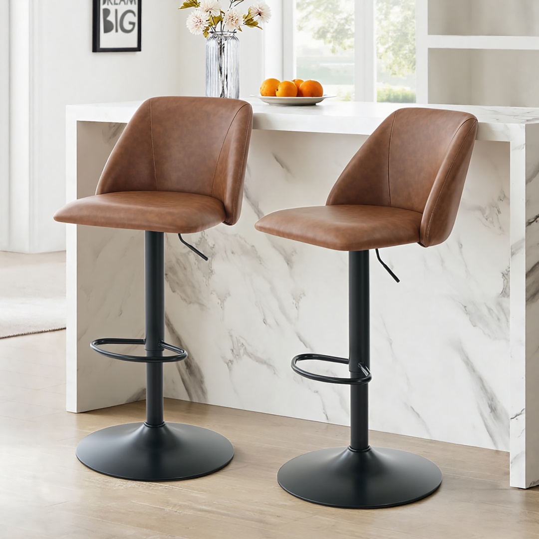 Swivel Bar Stools Upholstered Adjustable Barstools Counter Heigh For Bar, Dining Room, Set Of 1, Beige image 5