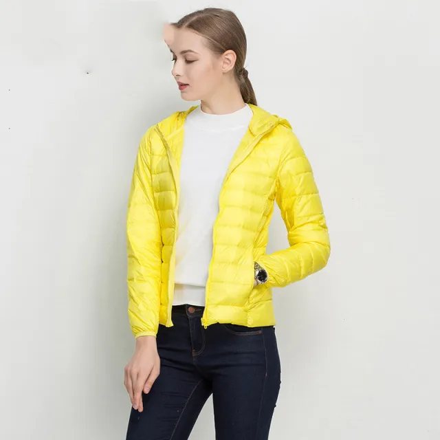 Lightweight Down Jacket Women Short Hooded Super Lightweight Yellow - Shop at LoveMi