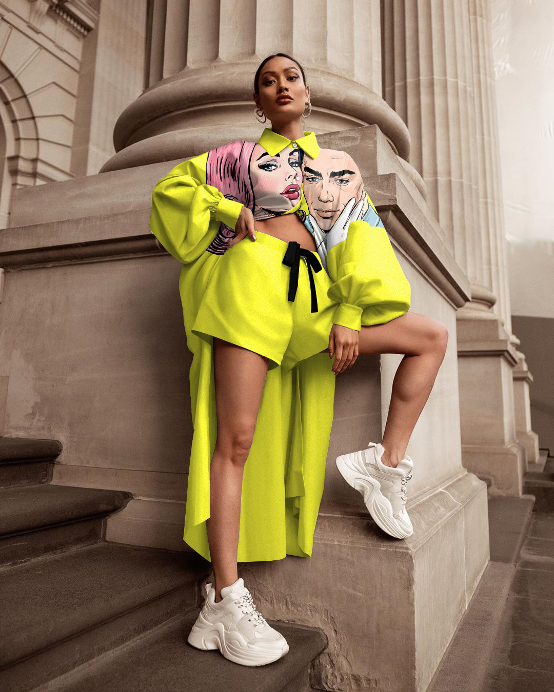 European And American Women's Printed Two-piece Suit