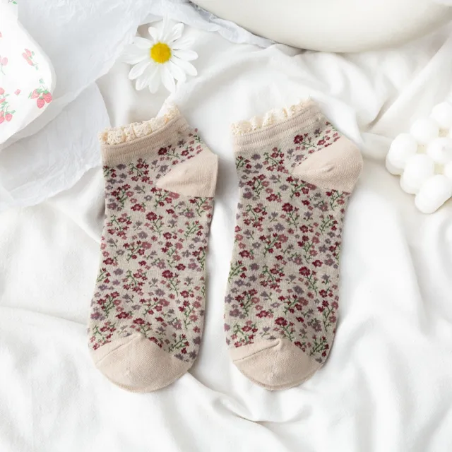 Broken Flower Summer Vintage Female Socks Khaki - Shop at LoveMi