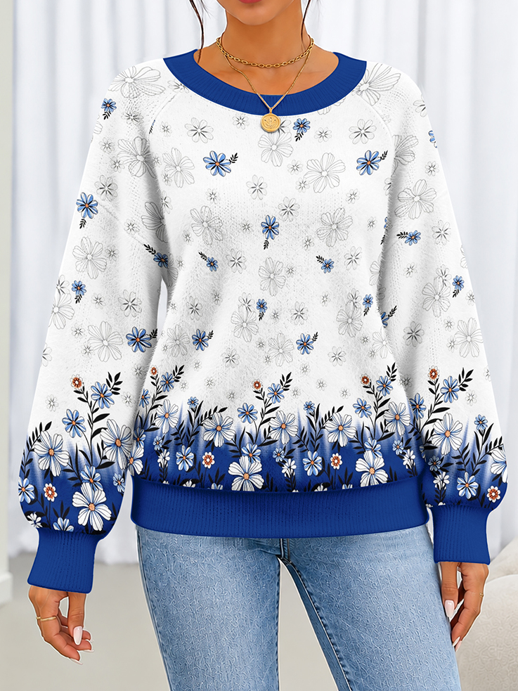 Ladies vintage fair isle 3d printed round neck sweater long