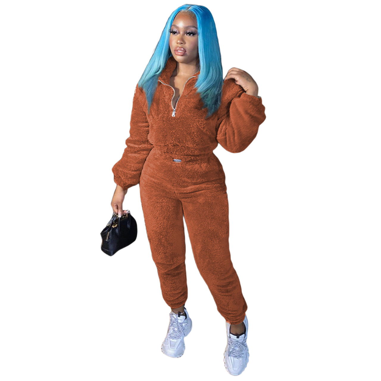 Women's Thickened Double-sided Fleece V-neck Casual Suit