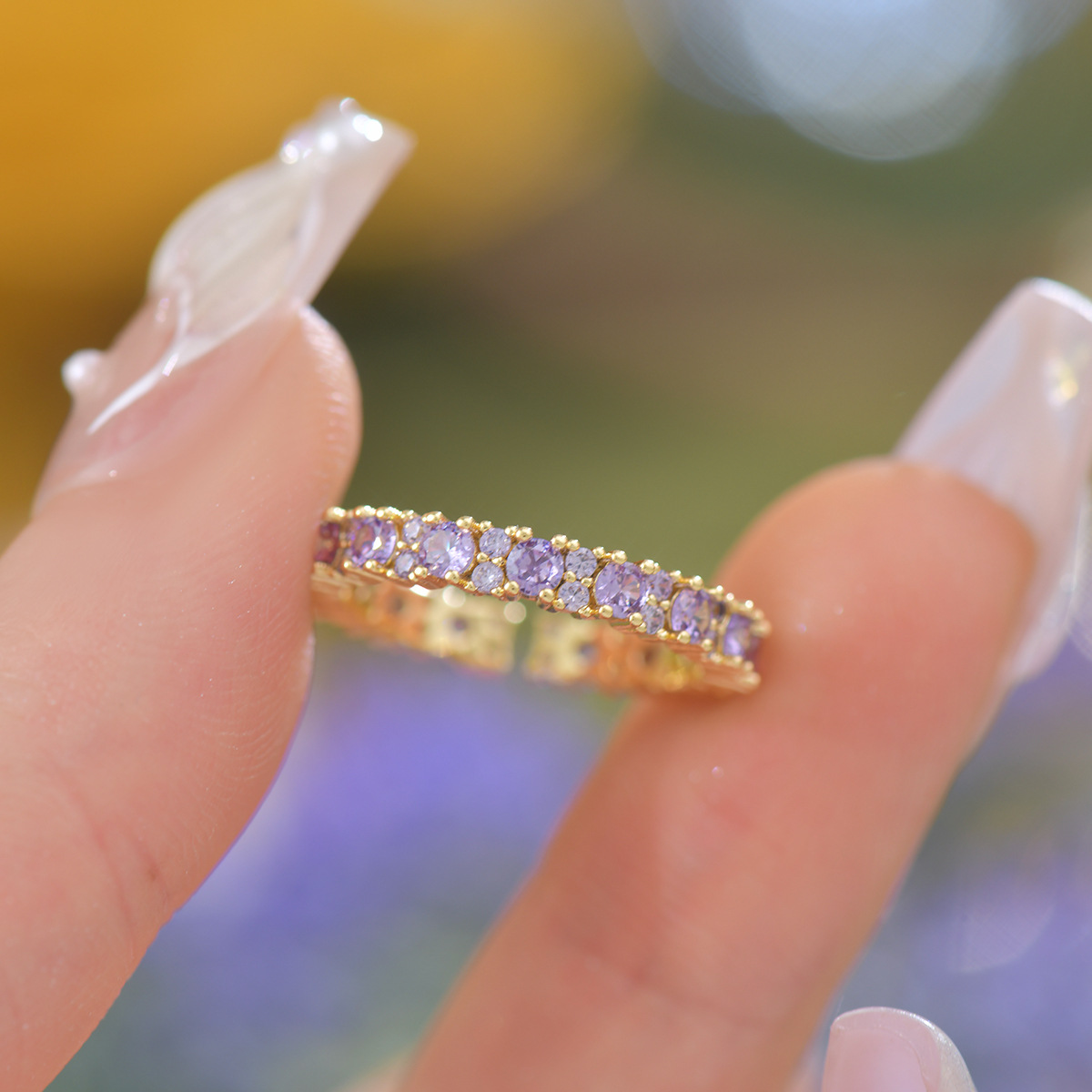 Purple Zircon Ring With Adjustable Opening thumbnail 5