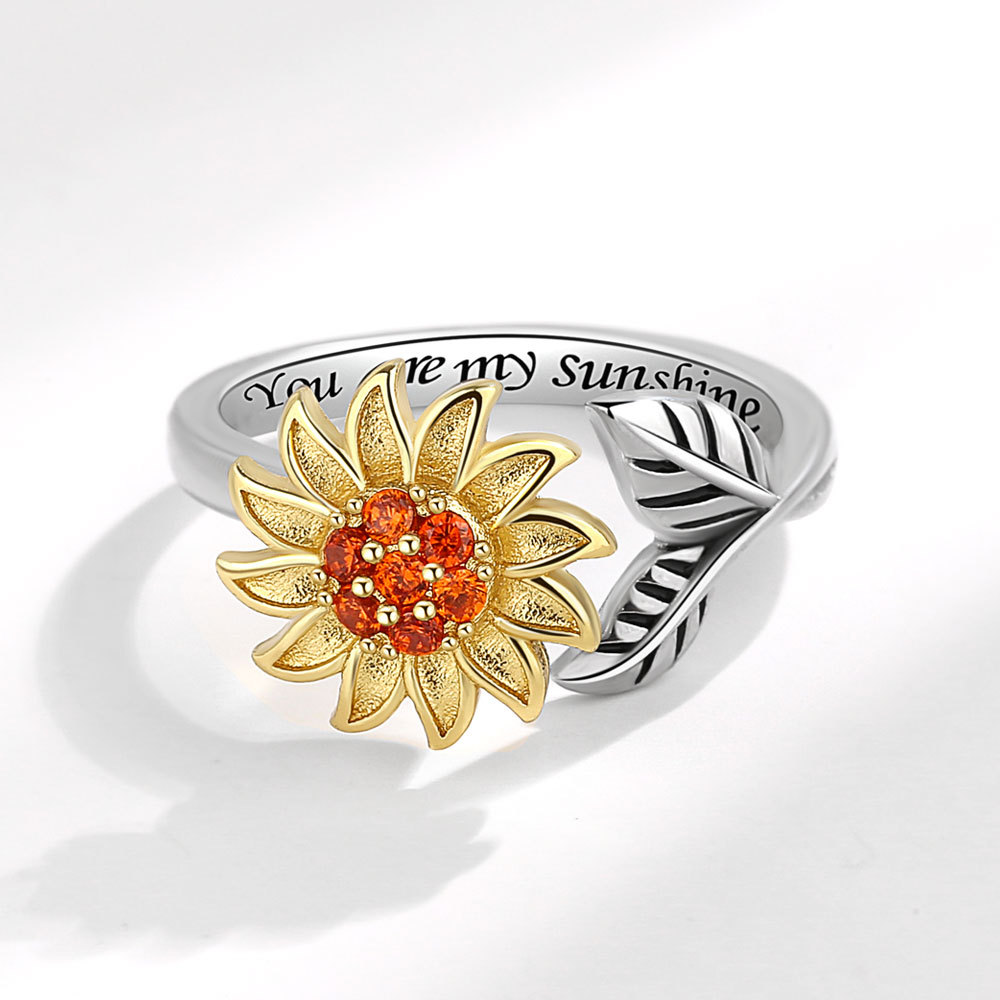 Title 4, Fashion Adjustable Sunflower Rotating Ring Redu...