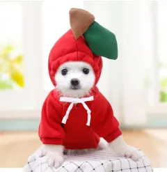 Puppy Dog Teddy Cat Plus Fleece Hooded Sweater Pet Supplies White Carrot - Red Apple Sweatshirt - View 1