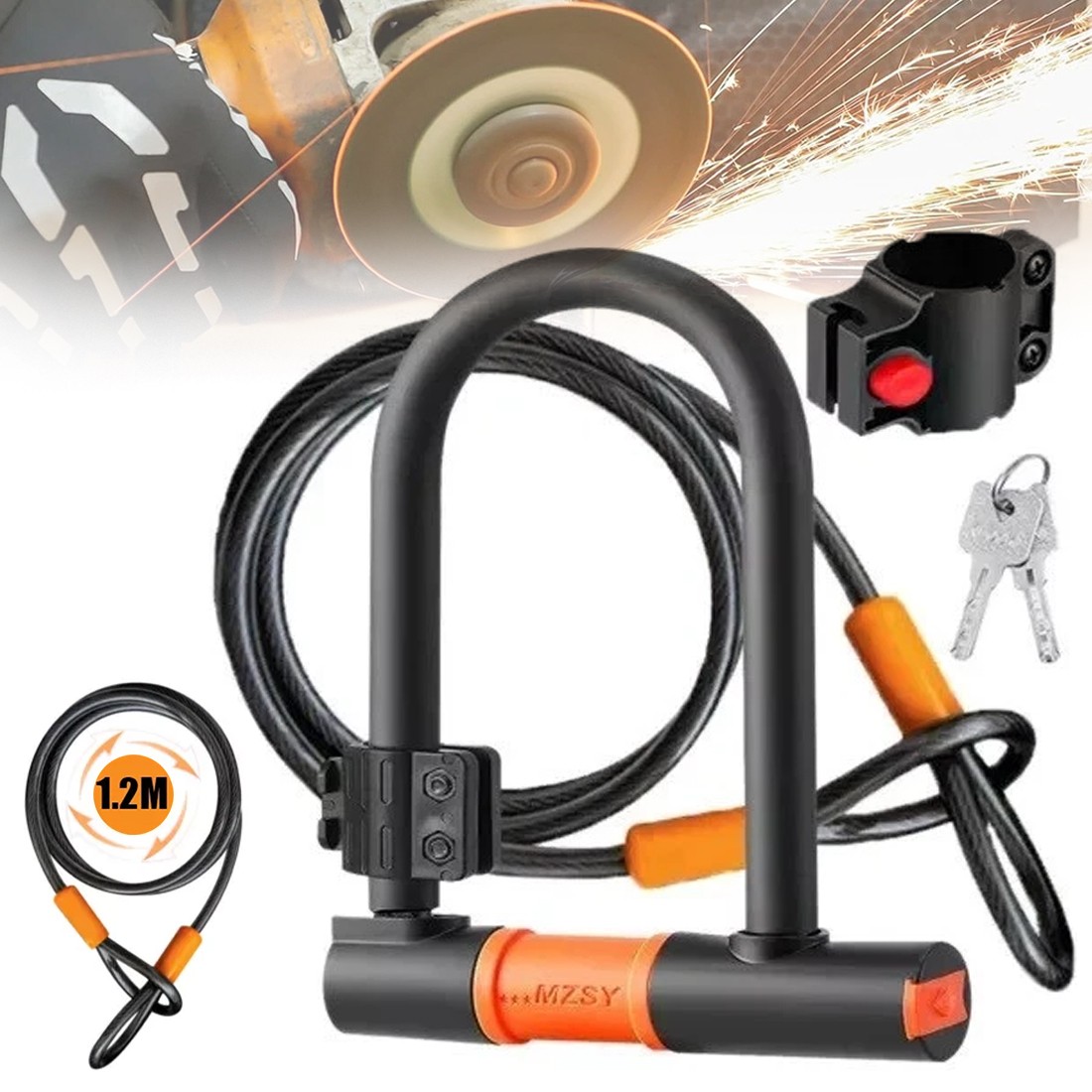 U Shaped Bike Lock With Two Keys Heavy Duty Cable With Bracket Bicycle Lock 10