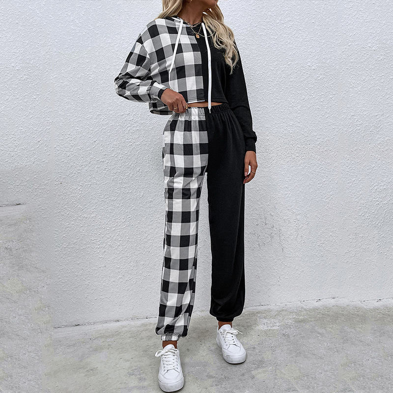 Fashion Women's Black And White Plaid Two-piece Suit