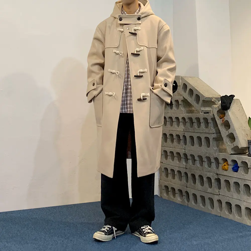 Men's Classic Horn Button Mid-length Wool Coat Over The Knee