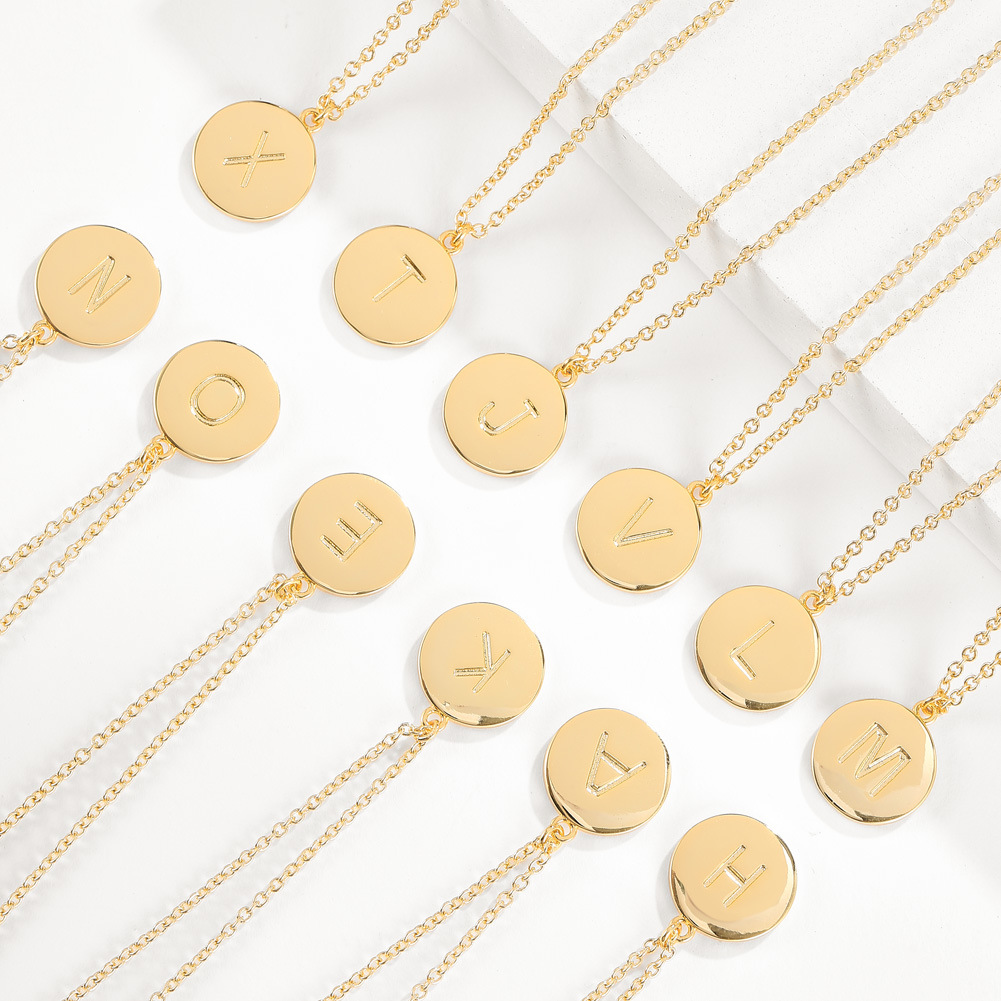Round Alphabet Bronze Necklace For Unisex