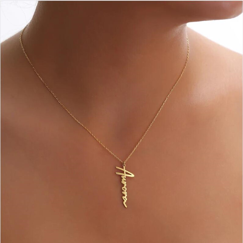 Handmade Vertical Name Signature Letter Necklace