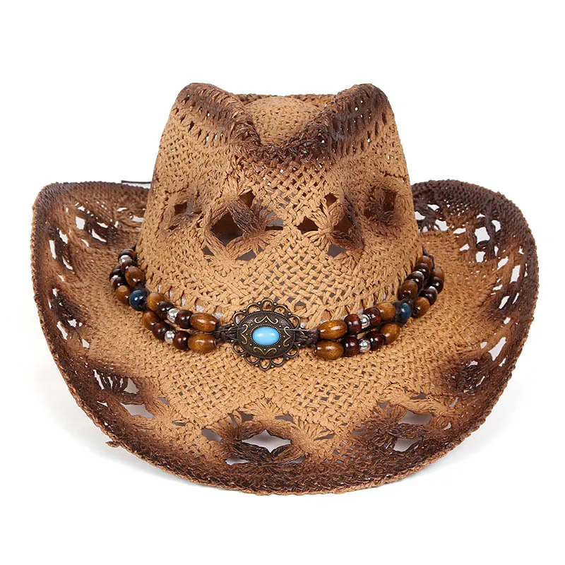 Summer Outdoor Beach Hollow Breathable Sun Hat - Dark Brown