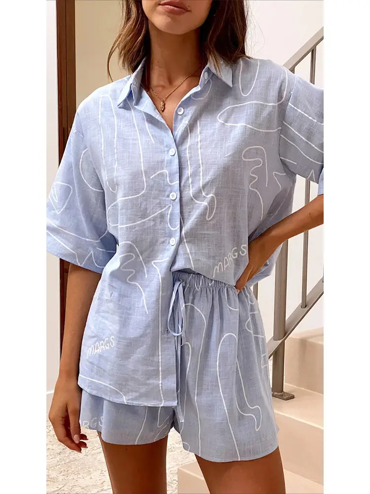 Fashion Short Sleeve Shirt Shorts Suit