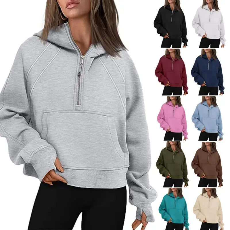 Zipper Hoodies Sweatshirts with Pocket Loose Sport Tops Long