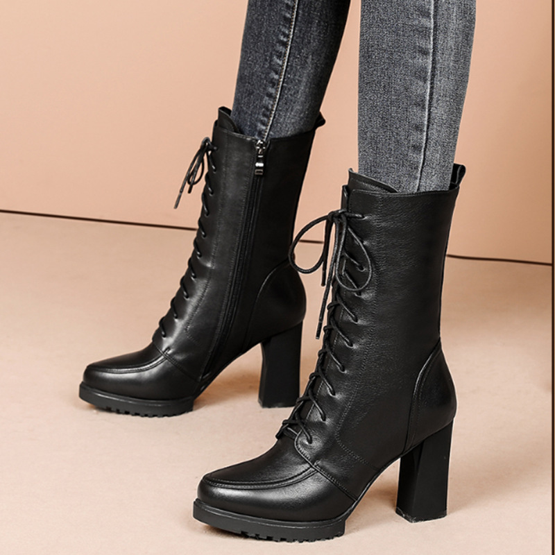 Middle Tube Thick Heel Side Zipper Fashion Martin Boots