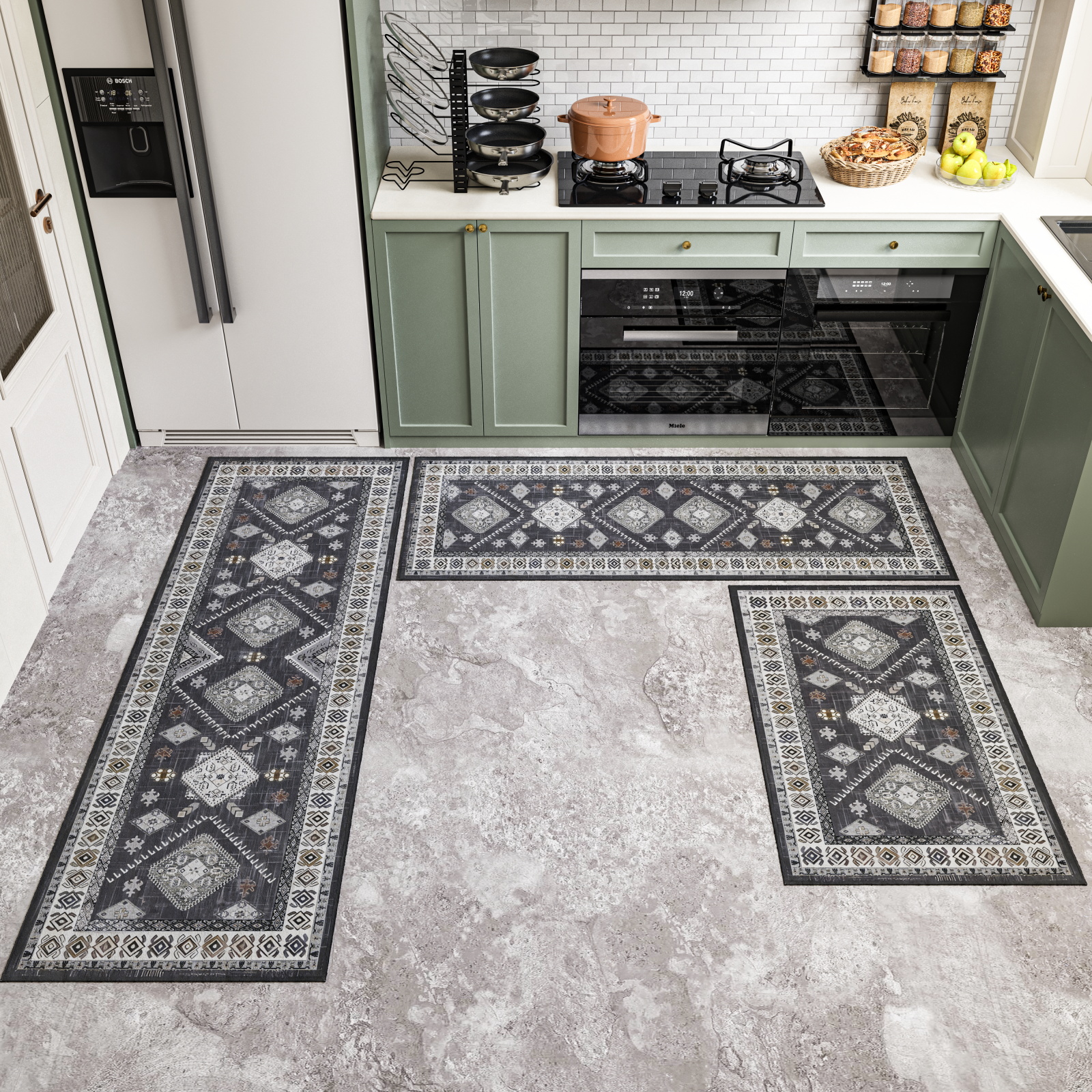 Boho Kitchen Rug Sets 3 Piece With Runner Non Slip Kitchen Rugs And Mats Washable Kitchen Mats For Floor Thick Kitchen Floor Mat Carpet Runner Rugs For Hallway Laundry Holiday Decor 5