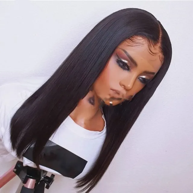 Women's Front Lace Wig Medium Long Straight Hair Black - Shop at LoveMi