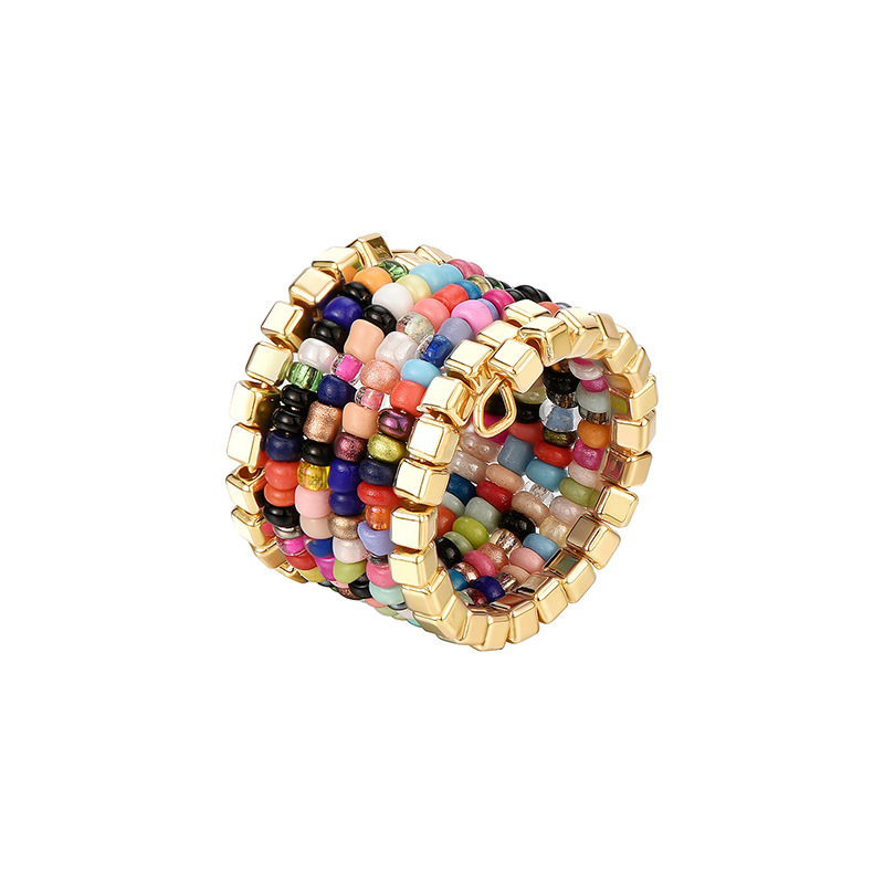 Multi-layered One-piece Ring With Colorful Rice Beads
