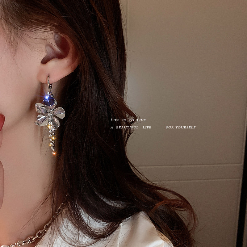 Diamond-studded Zircon Flower Tassel Earrings Metal Style