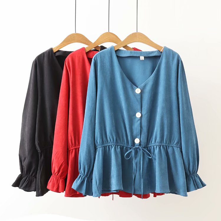 Dress Ladies Loose Color Waist Long-sleeved Bottoming Shirt Shirt Top