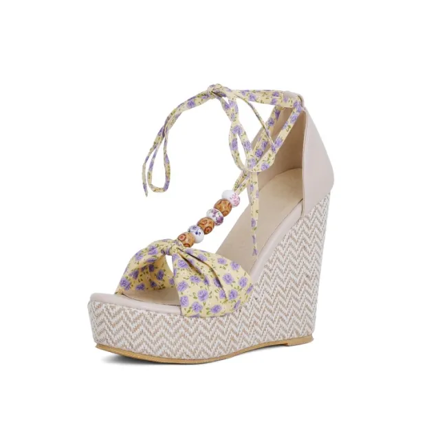 Highheeled Bow Tie Women's Fashion Waterproof Platform Shoes Khaki - Shop at LoveMi