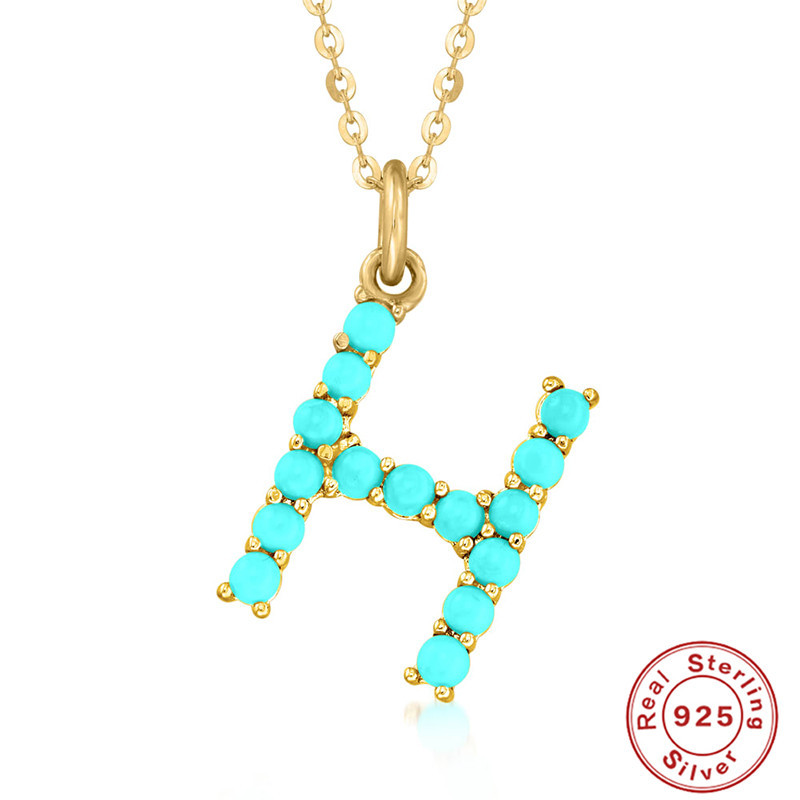 Title 3, S925 Sterling Silver 26-letter Natural Turquois...