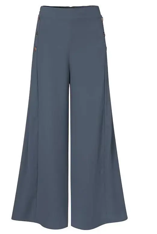 Fashion New Women's Button Elastic High waist Wide leg Pants Grey - Shop at LoveMi