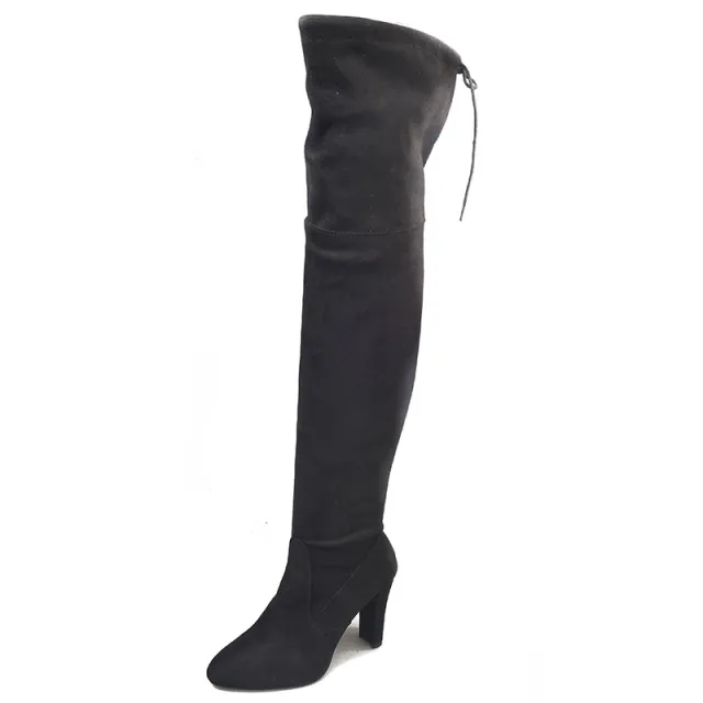 European And American Pointed Thick Heel Over The Knee Boots Stretch Boots Women Black - Shop at LoveMi