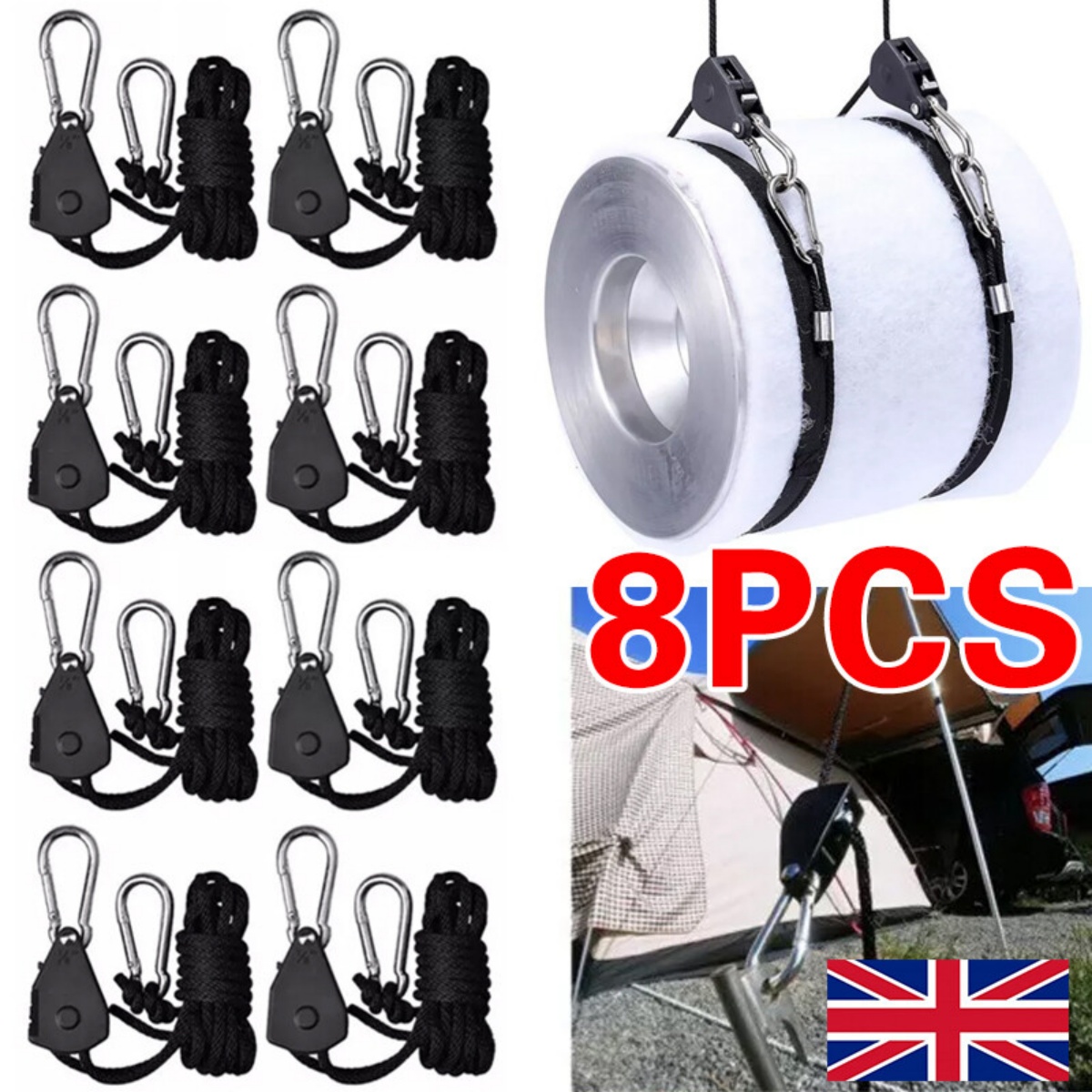 8pcs Rope Ratchet Adjustable Light Hanger Tent Carbon Filter Hydroponic Grow — image 4