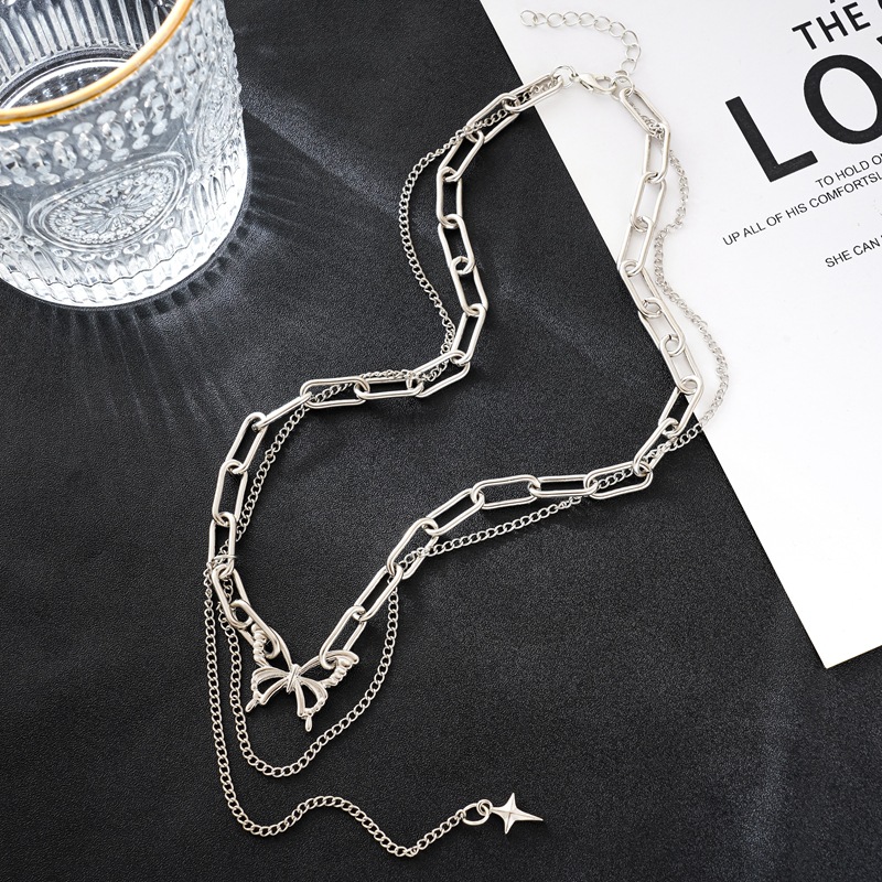 New Titanium Steel Butterfly Clavicle Chain Hip Hop Necklace