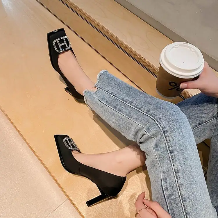 Fashion Versatile Shallow Square Head High Heels