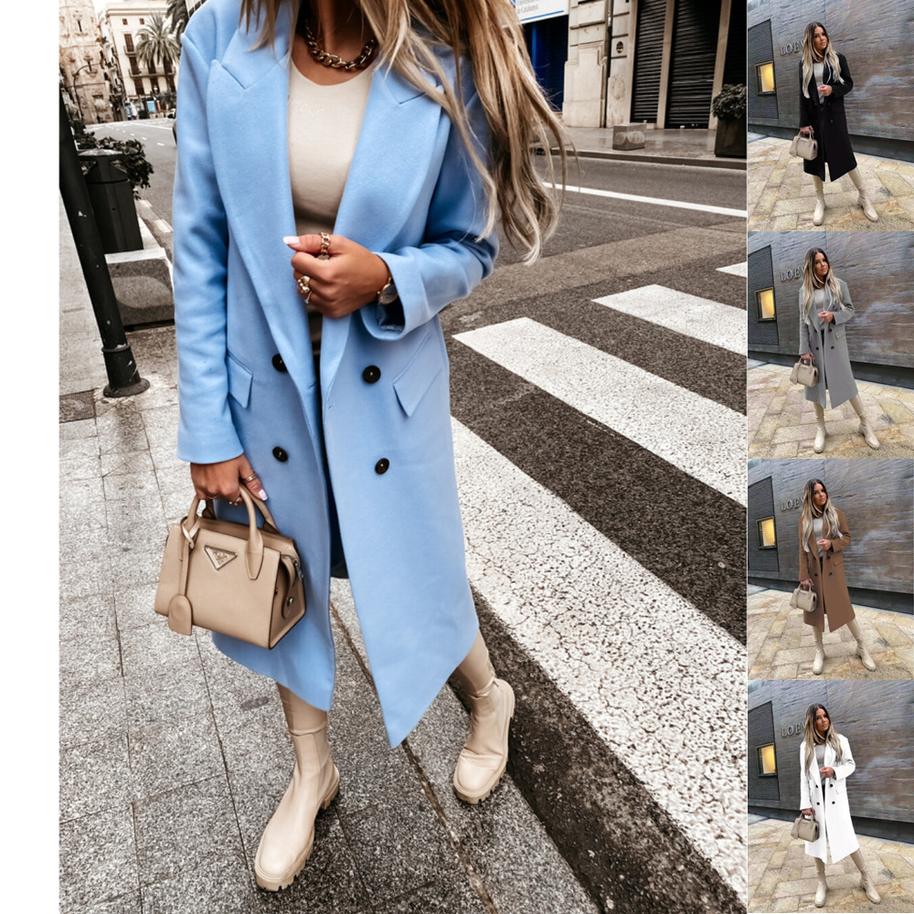 Women's Long Sleeve Suit Collar Double Breasted Nizi Coat