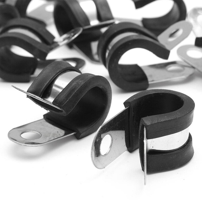 12Pcs Brake Pipe Tube Clips Rubber Lined Steel P Clips 3 16 Lines Brake Parts