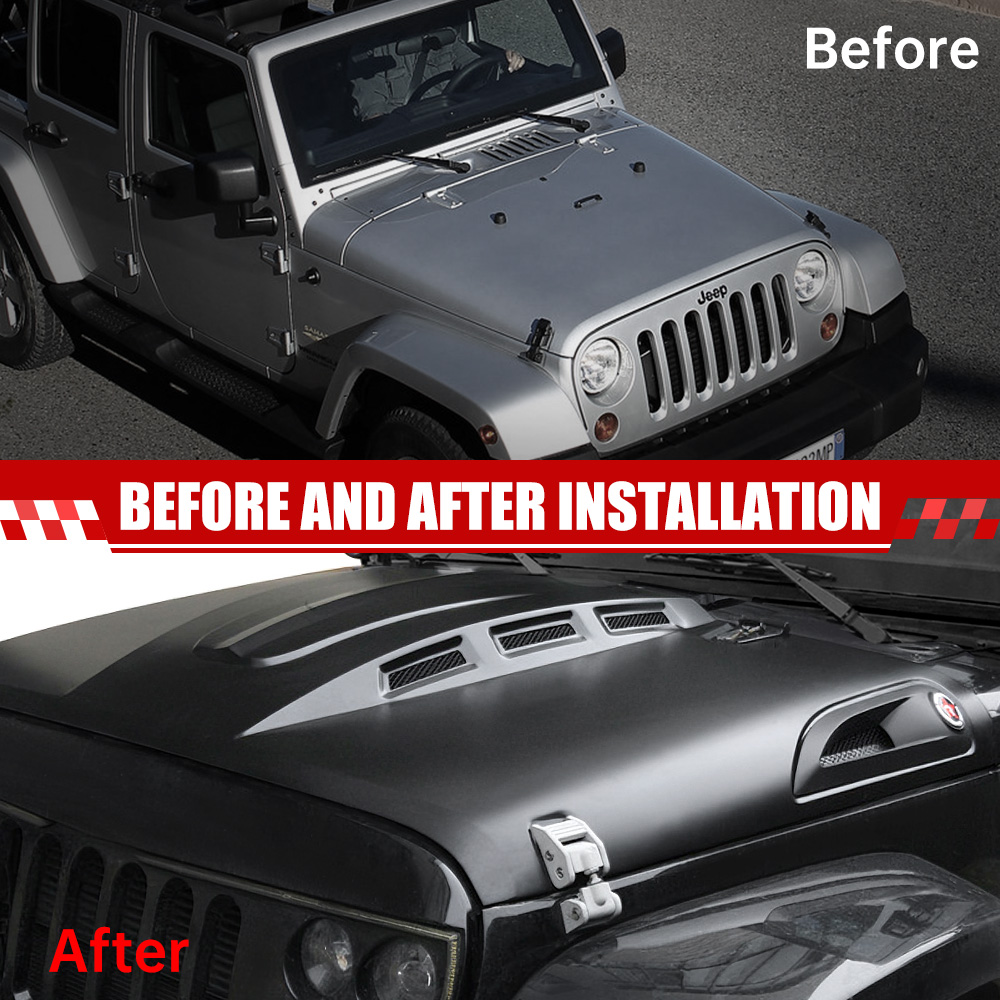The Avenger Style Replacement Hood Compatible With 2007-2018 J Eep Wrangler JK JKU Unlimited Rubicon Black