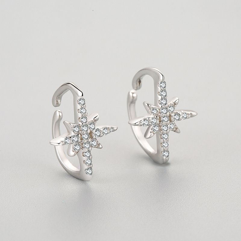 925 Sterling Silver Mans Star Without Pierced Ear Clip