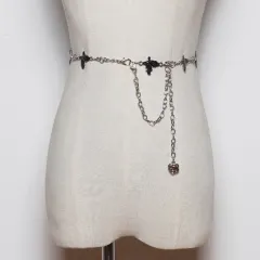 Metal Waist Chain Women's Thin Belt With Skirt Butterfly Decoration Dress - Black - View 1