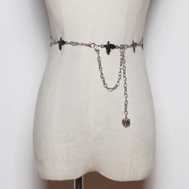 Metal Waist Chain Women's Thin Belt With Skirt Butterfly Decoration Dress Black - Shop at LoveMi