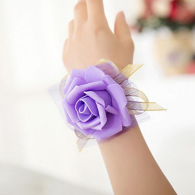 4 Colors Bridesmaid Silk Rose Corsages Hand Flower Artificia